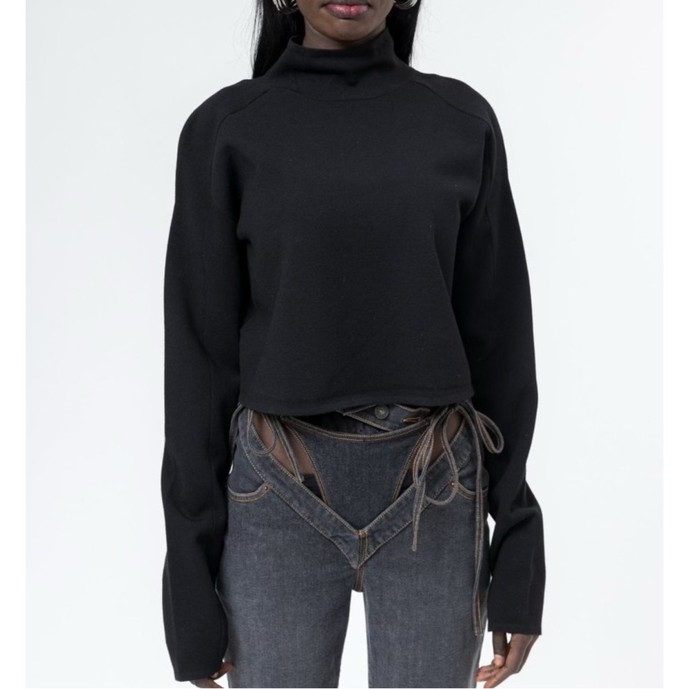 Helmut Lang Compact Wool Tank Turtleneck - Black Cropped Mock Neck Sweater sz S